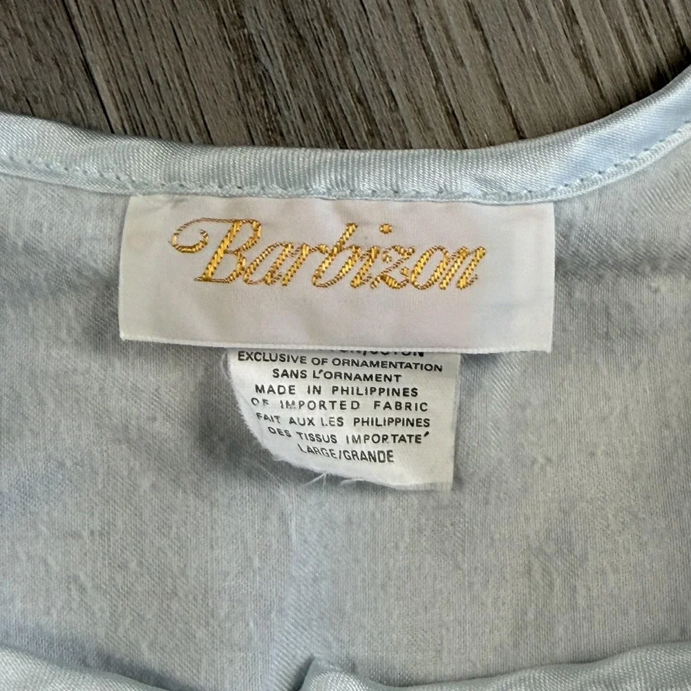 Vintage Barbizon‎ Satin Nightgown Womens Large Blue Lace Crochet Embroidered